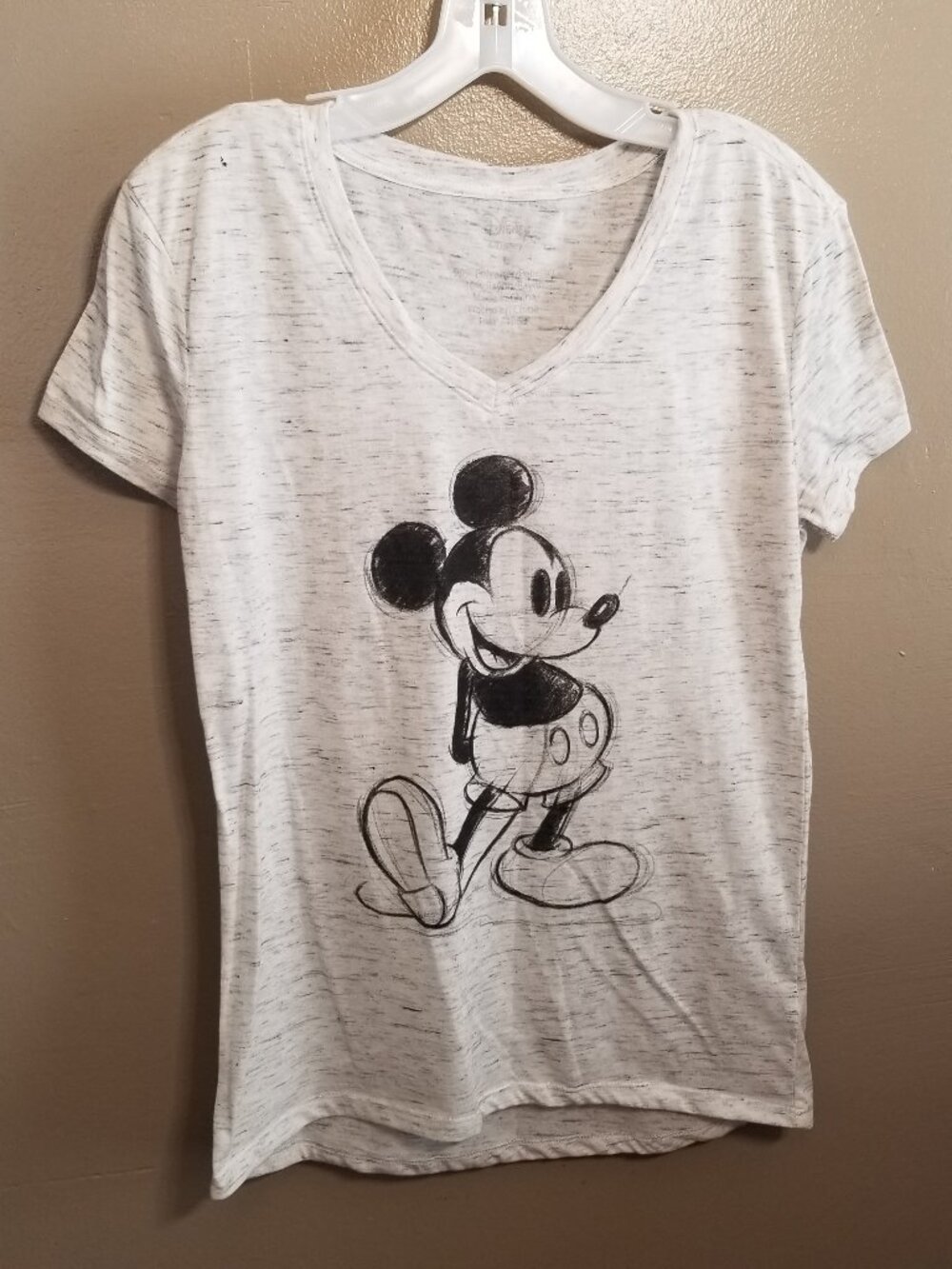 Disney Gray V-Neck Mickey Short Sleeve Shirt, Large